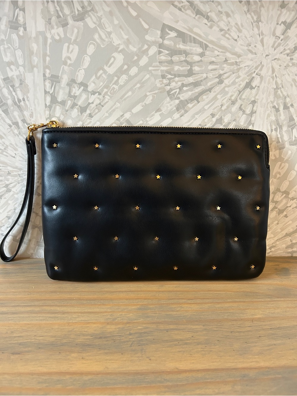 Rebecca Minkoff Black Wristlet Clutch with Gold Star Studs